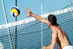 Volleyball has remained a popular sport at the bea Volleyball has remained a popular sport at the beach. Today, there are 3 courts at the beach and every year in the month of October, a Mixed Doubles V
